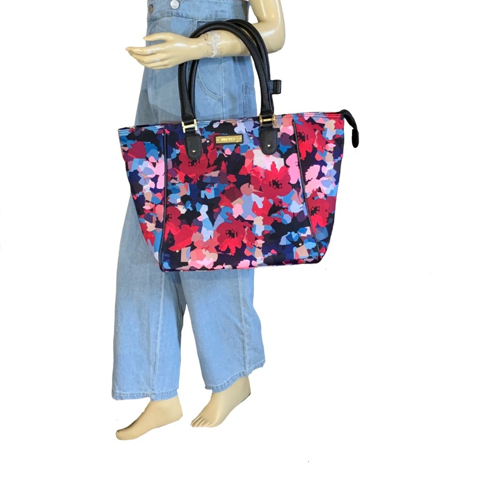 NINE WEST "ARIEANA" MULTI COLOR FLORAL CANVAS LAPTOP/TOTE WEEKENDER TRAVEL BAG - Picture 4 of 11